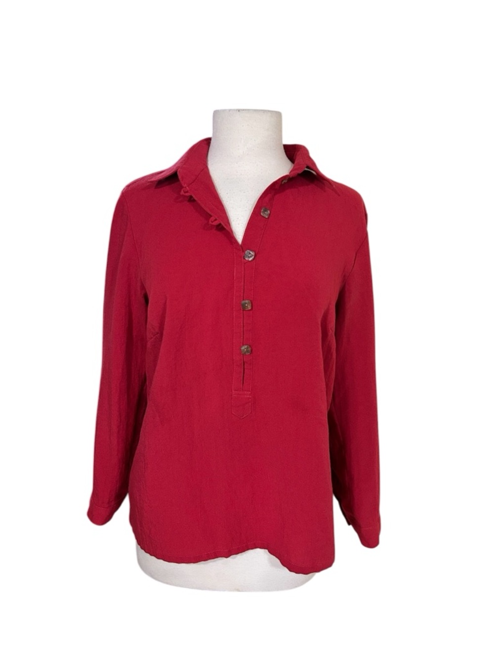 Fridaze Small Linen Redefined Red Pop Over Collared Shirt Blouse Lagen Relaxed